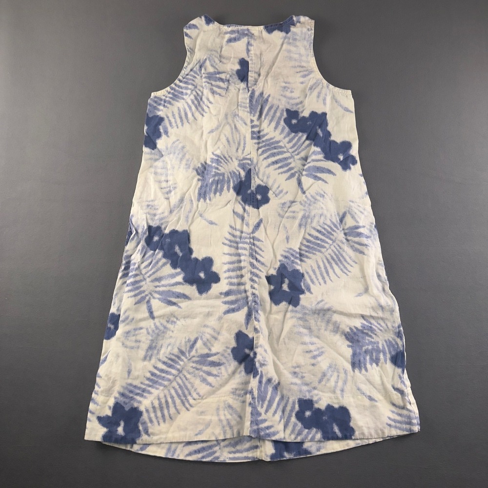 J. Jill Love Linen Dress Womens Small Blue White Tropical Floral Palm Sleeveless - Picture 7 of 7